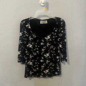 La Belle Black and White Floral Blouse